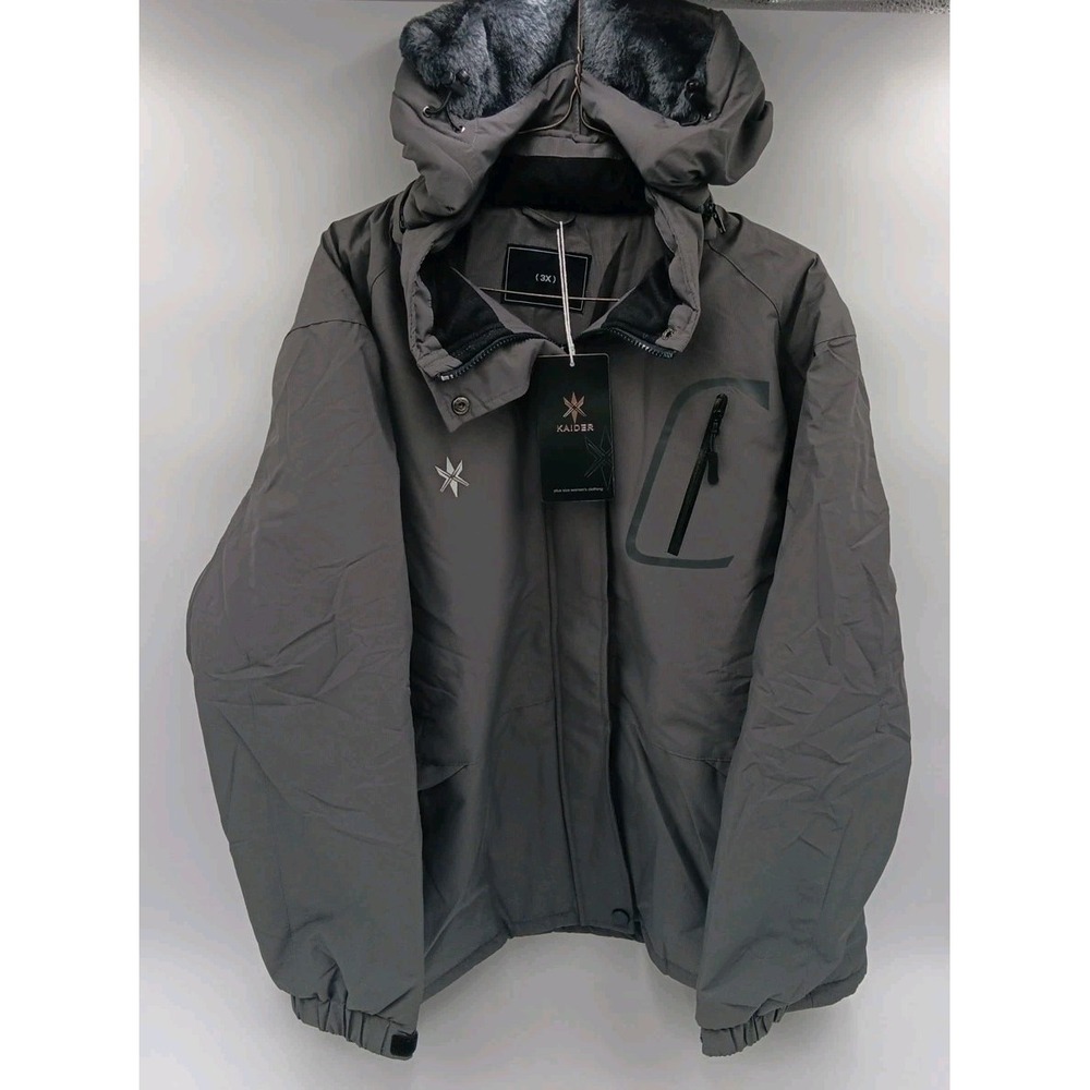 Women's Winter Jacket 3XL NEW with Hood Faux Fur Lined‎ Waterproof Gray Kaider